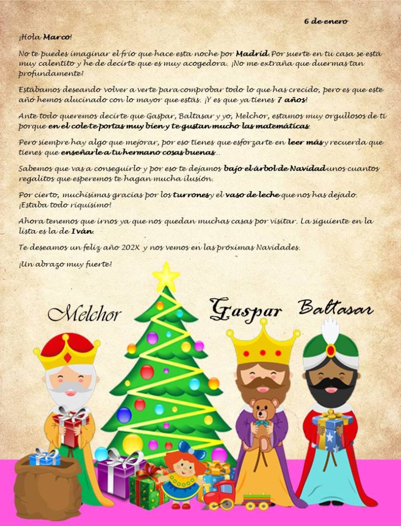 Comprar Carta Reyes Magos personalizada a los niños para la noche de Reyes